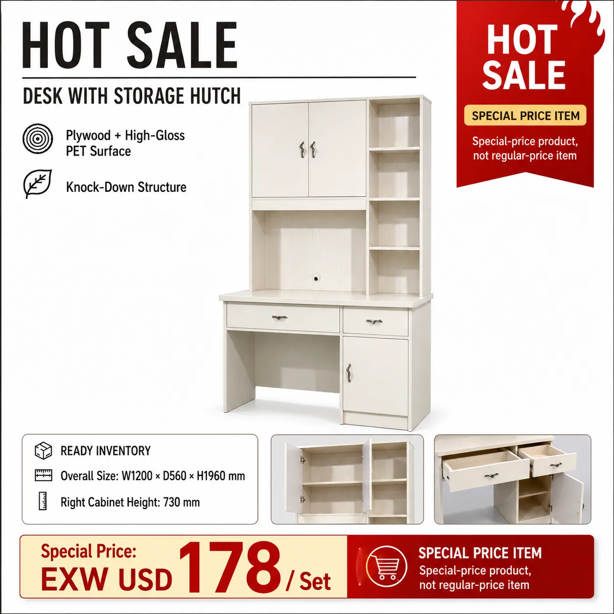 Desk with Storage Hutch – Special Price Ready Stock 260719