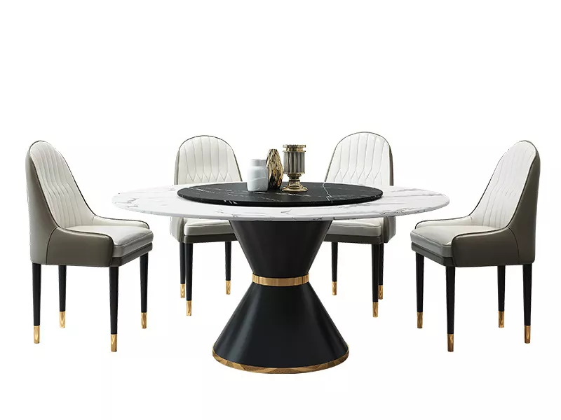Hotel Luxury Round Dining Table with Marble Top & Gold Trim – STLTT591