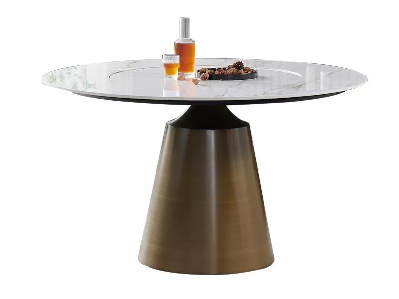Hotel Round Marble Table with Tapered Brass Pedestal – STLTT581