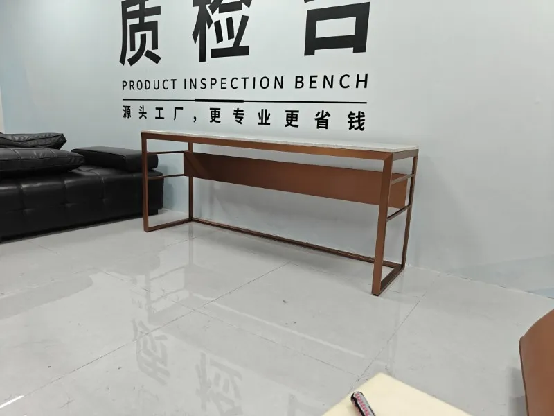 Custom bronze hotel console table at final inspection
