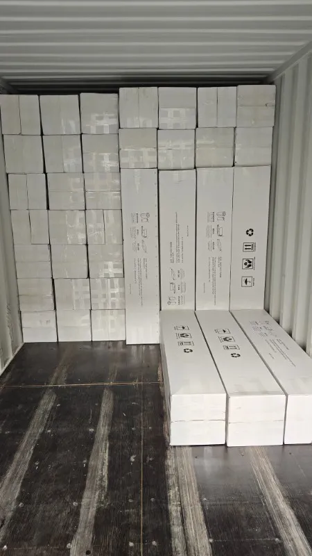 Packed hotel furniture cartons inside the delivery container