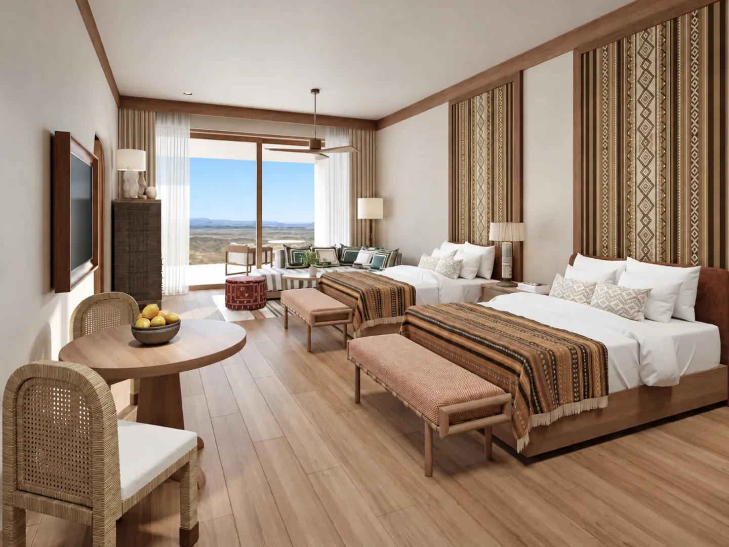 Twin guest room furniture package for a desert resort hotel