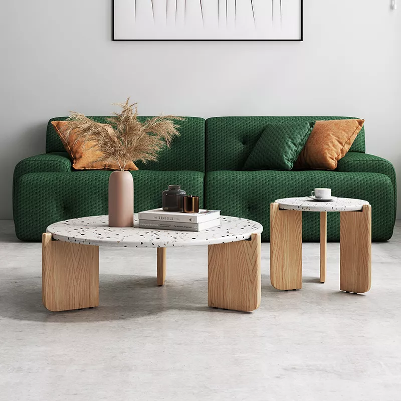 Terrazzo Nesting Coffee Table with Wood Legs–STLTT822