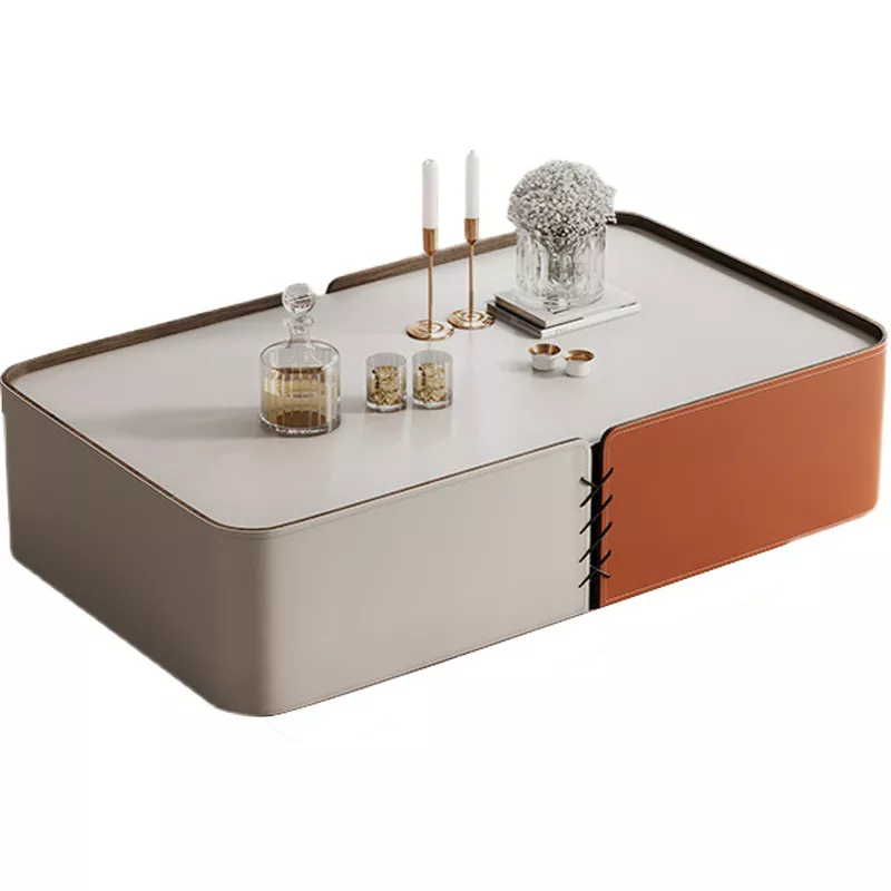 Two-Tone Leather-Trimmed Storage Coffee Table–STLTT829