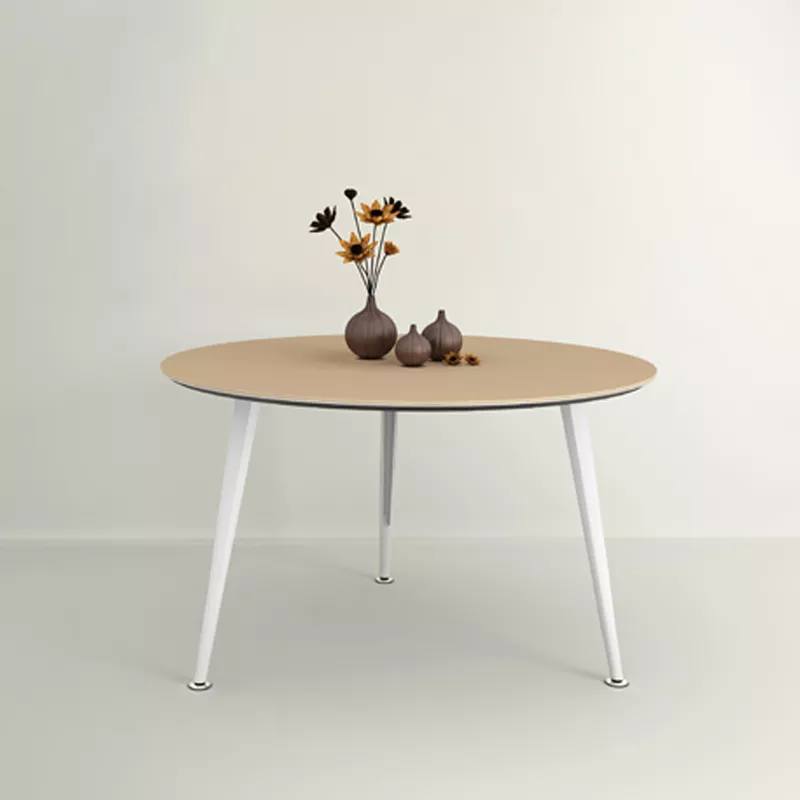 Hotel Round Table with White Metal Legs–STLTT5534