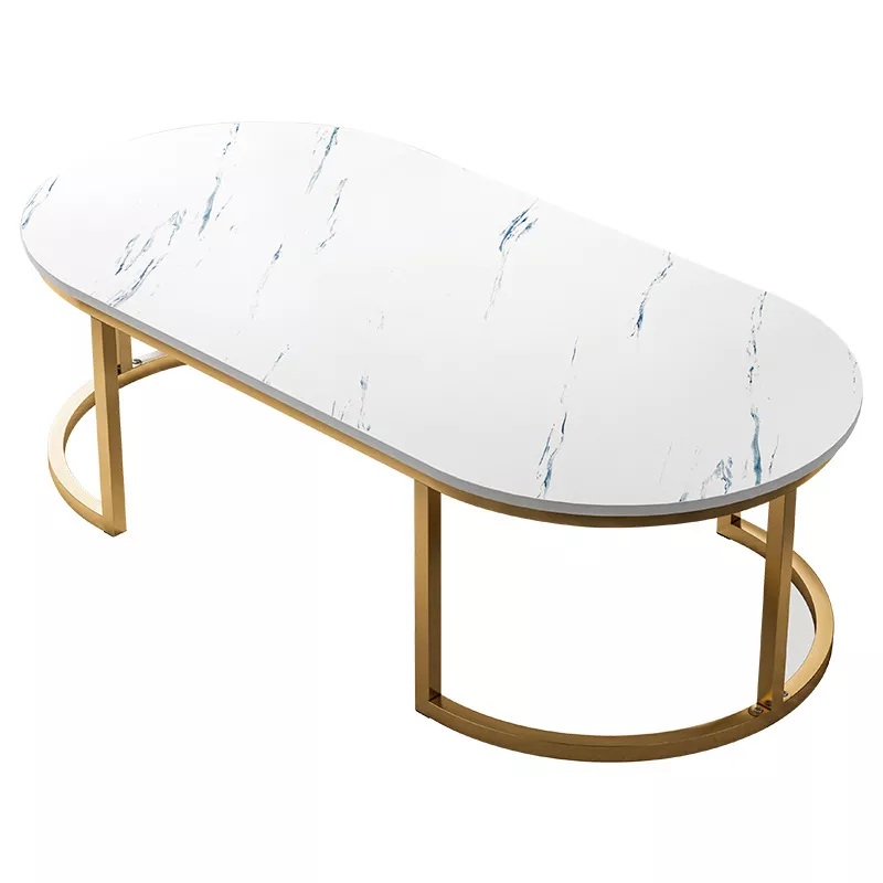 Oval Marble Coffee Table with Half-Ring Gold Legs–STLTT7339
