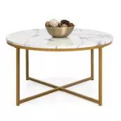 Round Marble Coffee Table with Walnut Frame–STLTT7324